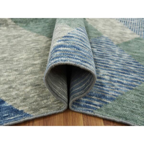 8'2"x10'4" Camouflage Green, Geometric Art Deco Collection, Soft Wool Hand Knotted, Oriental Rug  - 79418 - Image 7