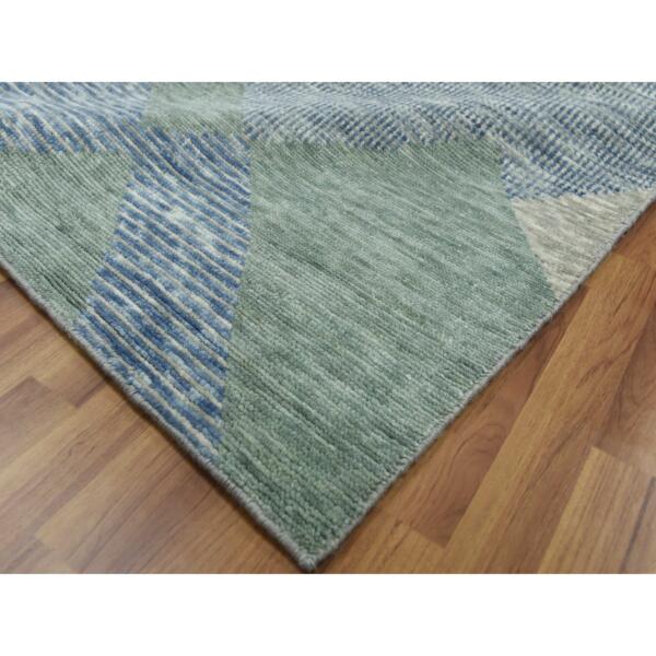 8'2"x10'4" Camouflage Green, Geometric Art Deco Collection, Soft Wool Hand Knotted, Oriental Rug  - 79418 - Image 8