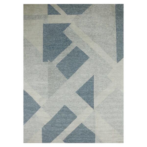 10'2"x14'2" Stone Blue, 100% Wool Hand Knotted, Geometric Art Deco Collection, Oriental Rug  - 79422