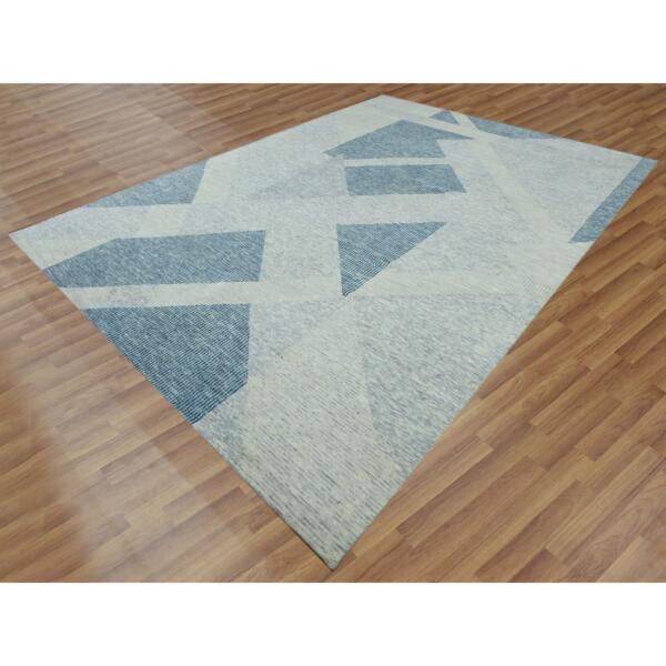 10'2"x14'2" Stone Blue, 100% Wool Hand Knotted, Geometric Art Deco Collection, Oriental Rug  - 79422 - Image 5