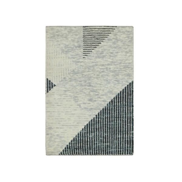 2'x3' Gainsboro Gray, Geometric Art Deco Collection Soft to the Touch, Extra Soft Wool Hand Knotted, Mat Oriental Rug  - 79431