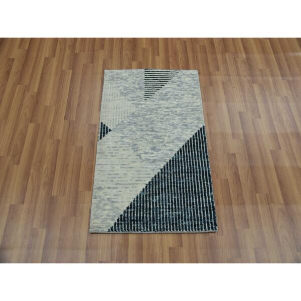 2'x3' Gainsboro Gray, Geometric Art Deco Collection Soft to the Touch, Extra Soft Wool Hand Knotted, Mat Oriental Rug  - 79431 - Image 3