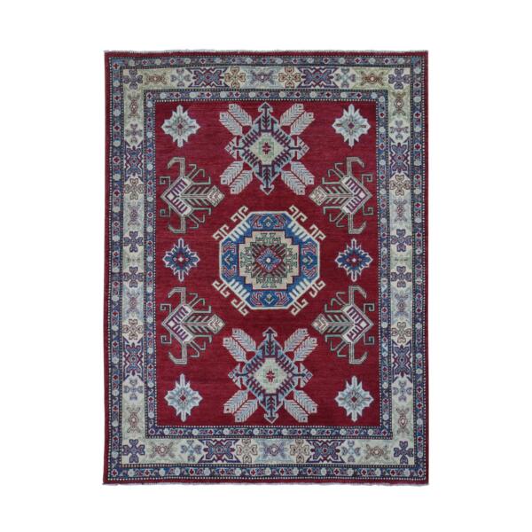 5'3"x7'1" Rich Red, Afghan Special Kazak with Geometric Design, Natural Dyes, Hand Knotted, Pure Wool Oriental Rug  - 80083