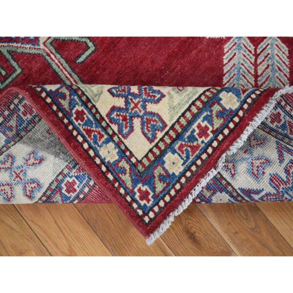 5'3"x7'1" Rich Red, Afghan Special Kazak with Geometric Design, Natural Dyes, Hand Knotted, Pure Wool Oriental Rug  - 80083 - Image 7