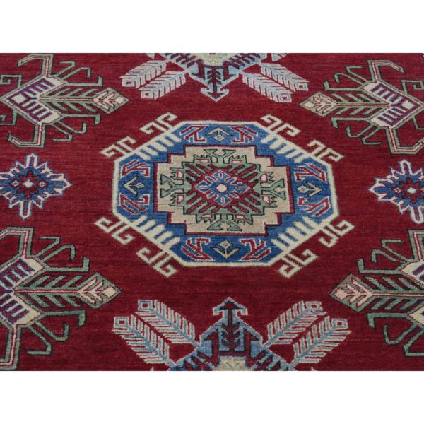 5'3"x7'1" Rich Red, Afghan Special Kazak with Geometric Design, Natural Dyes, Hand Knotted, Pure Wool Oriental Rug  - 80083 - Image 9