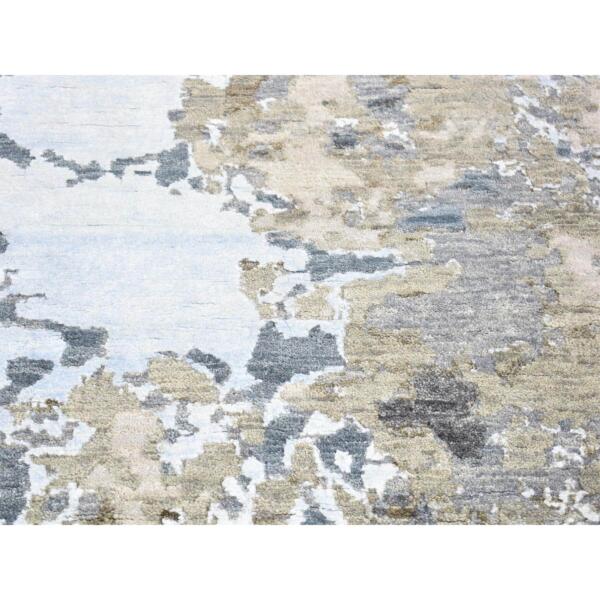 2'6"x10'6" Beige, Modern Abstract Design Denser Weave, Hand Knotted Pure Wool, Runner Oriental Rug  - 80202 - Image 3