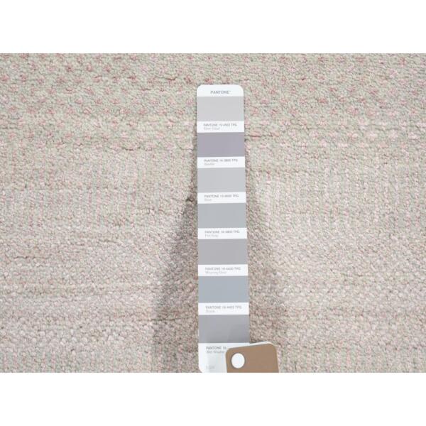 2'6"x11'3" Light Gray with Touches of Pink, Modern Grass Design Gabbeh Densely Woven, Wool and Silk Hand Knotted, Runner Oriental Rug  - 80338 - Image 4