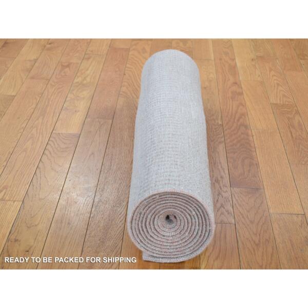 2'6"x11'3" Light Gray with Touches of Pink, Modern Grass Design Gabbeh Densely Woven, Wool and Silk Hand Knotted, Runner Oriental Rug  - 80338 - Image 5