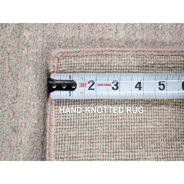 2'6"x11'3" Light Gray with Touches of Pink, Modern Grass Design Gabbeh Densely Woven, Wool and Silk Hand Knotted, Runner Oriental Rug  - 80338 - Image 7