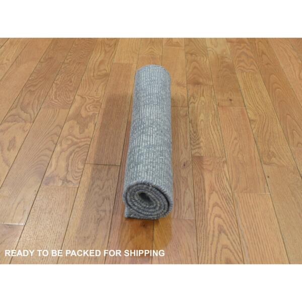 2'1"x3'1" Space Gray with Touches of Ivory, Modern Design Sample Fragment, Textured Wool with Silk Hand Knotted, Mat Oriental Rug  - 80350 - Image 5
