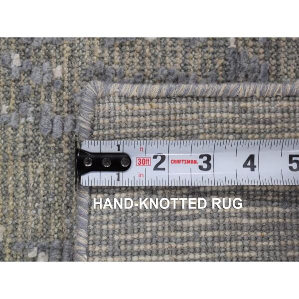 2'1"x3'1" Space Gray with Touches of Ivory, Modern Design Sample Fragment, Textured Wool with Silk Hand Knotted, Mat Oriental Rug  - 80350 - Image 7