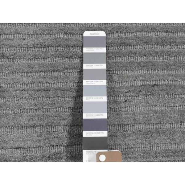 2'x2' Gray, Hi and Lo, Textured Wool, Modern Design, Hand Loomed, Sample Fragment, Mat Oriental Rug  - 80362 - Image 4