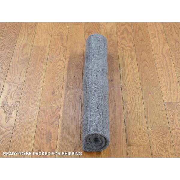 2'x2' Gray, Hi and Lo, Textured Wool, Modern Design, Hand Loomed, Sample Fragment, Mat Oriental Rug  - 80362 - Image 5