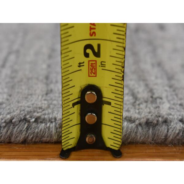 2'x2' Gray, Hi and Lo, Textured Wool, Modern Design, Hand Loomed, Sample Fragment, Mat Oriental Rug  - 80362 - Image 6
