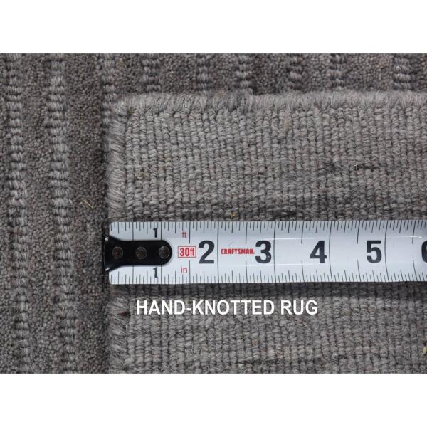 2'x2' Gray, Hi and Lo, Textured Wool, Modern Design, Hand Loomed, Sample Fragment, Mat Oriental Rug  - 80362 - Image 7