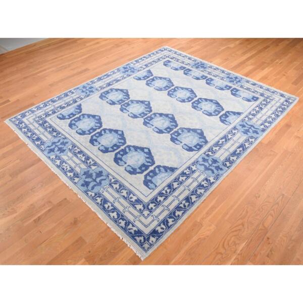 8'1"x10' Blue, Arts and Crafts Large Element Repetitive Design, Hand Knotted, Hand Spun Wool Oriental Rug  - 80510 - Image 4