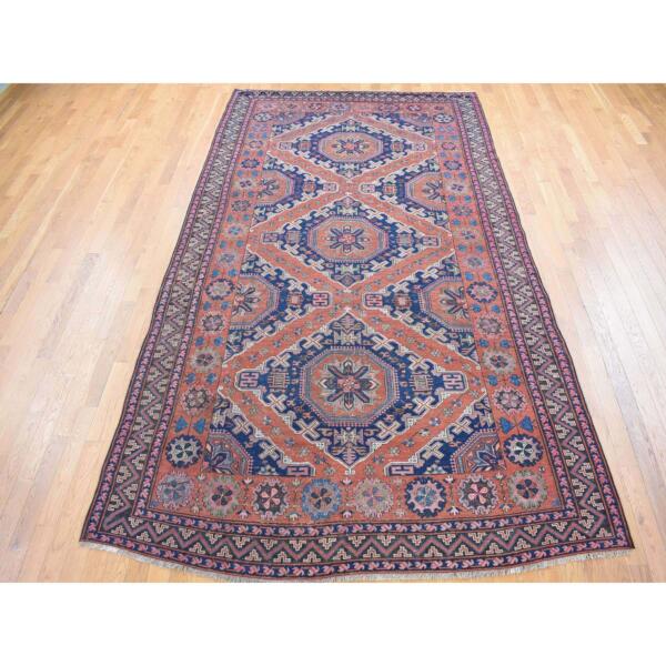 7'x11' Cinnamon Red, Antique Caucasian Soumak with Geometric Design, Pure Wool, Flat Weave, Hand Knotted, Clean, Good Condition, Sides and Ends Professionally Secured, Long and Narrow Oriental Rug  - 80599 - Image 3