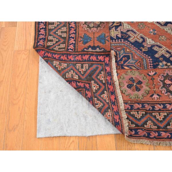 7'x11' Cinnamon Red, Antique Caucasian Soumak with Geometric Design, Pure Wool, Flat Weave, Hand Knotted, Clean, Good Condition, Sides and Ends Professionally Secured, Long and Narrow Oriental Rug  - 80599 - Image 5