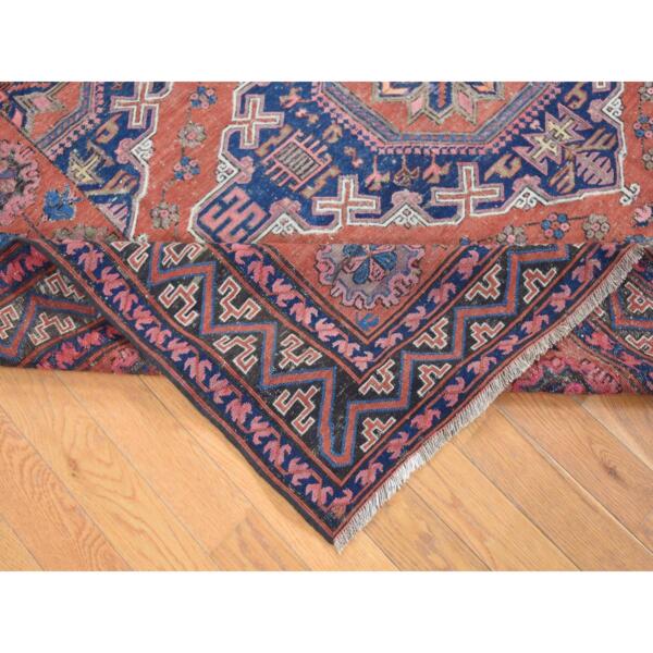 7'x11' Cinnamon Red, Antique Caucasian Soumak with Geometric Design, Pure Wool, Flat Weave, Hand Knotted, Clean, Good Condition, Sides and Ends Professionally Secured, Long and Narrow Oriental Rug  - 80599 - Image 7