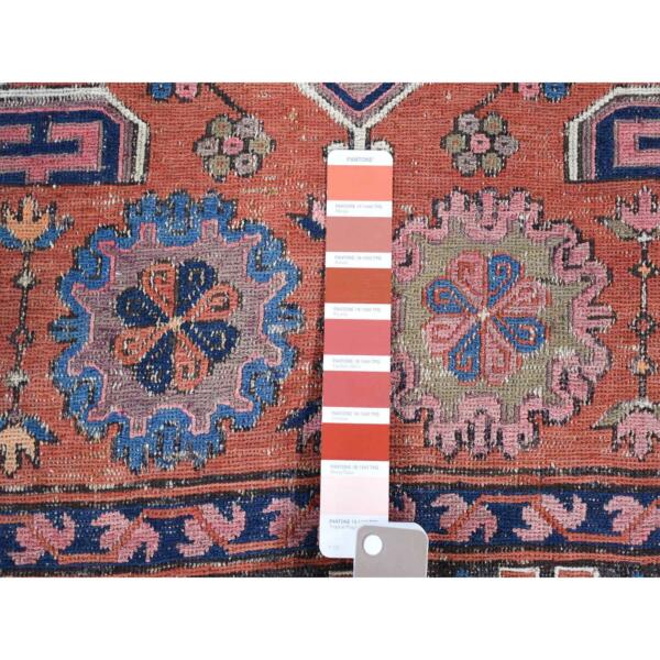 7'x11' Cinnamon Red, Antique Caucasian Soumak with Geometric Design, Pure Wool, Flat Weave, Hand Knotted, Clean, Good Condition, Sides and Ends Professionally Secured, Long and Narrow Oriental Rug  - 80599 - Image 8