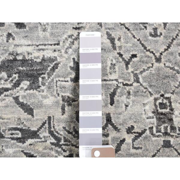 2'x2' Cloud Gray, 100% Wool Hand Knotted, Modern Design Undyed Natural Wool, Square Sample Oriental Rug  - 80609 - Image 4