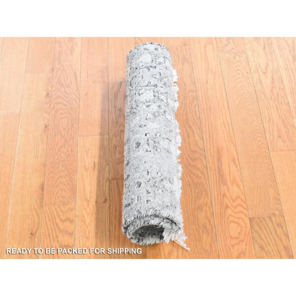 2'1"x2'1" Cloud Gray, 100% Wool Modern Design, Hand Knotted Undyed Natural Wool, Square Sample Oriental Rug  - 80610 - Image 5