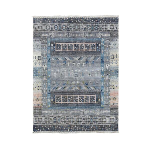 4'10"x6'5" Cloud Gray, Ghazni Wool Hand Knotted, Afghan Kashkuli Gabbeh Design Natural Dyes Fine Weave, Oriental Rug  - 80619