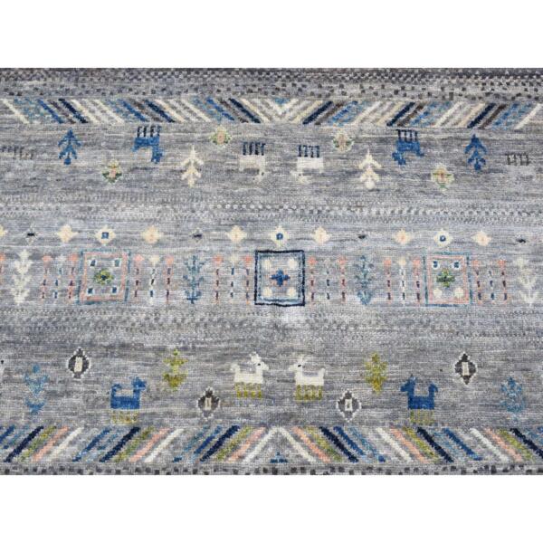 4'10"x6'5" Cloud Gray, Ghazni Wool Hand Knotted, Afghan Kashkuli Gabbeh Design Natural Dyes Fine Weave, Oriental Rug  - 80619 - Image 9