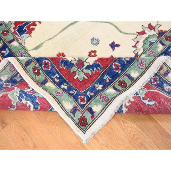 9'10"x14' Cream Color, Hand Knotted Kazak with All Over Leaf and Vines Pattern, Pure Wool Oriental Rug  - 80636 - Image 6