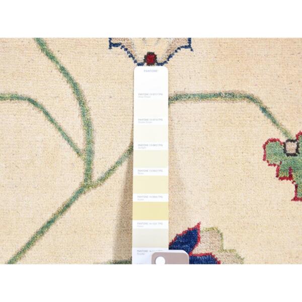 9'10"x14' Cream Color, Hand Knotted Kazak with All Over Leaf and Vines Pattern, Pure Wool Oriental Rug  - 80636 - Image 8