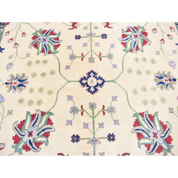 9'10"x14' Cream Color, Hand Knotted Kazak with All Over Leaf and Vines Pattern, Pure Wool Oriental Rug  - 80636 - Image 9