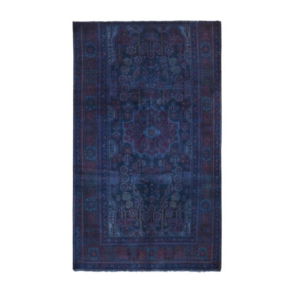 5'2"x9'2" Blue Overdyed Nahavand Design, Worn Wool Hand Knotted, Oriental Rug  - 80669