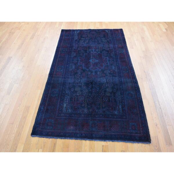 5'2"x9'2" Blue Overdyed Nahavand Design, Worn Wool Hand Knotted, Oriental Rug  - 80669 - Image 3