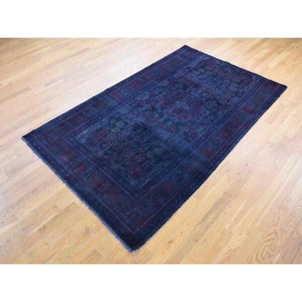 5'2"x9'2" Blue Overdyed Nahavand Design, Worn Wool Hand Knotted, Oriental Rug  - 80669 - Image 4