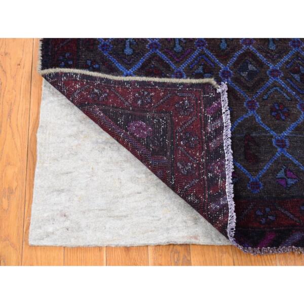 4'x9'6" Midnight Blue, Overdyed Vintage Persian Hamadan with Large Medallion, Hand Knotted Soft Wool, Wide Runner Rug  - 80670 - Image 5