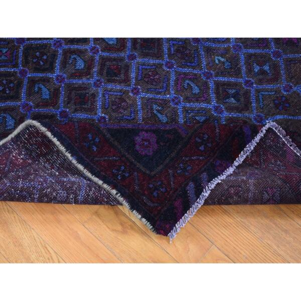 4'x9'6" Midnight Blue, Overdyed Vintage Persian Hamadan with Large Medallion, Hand Knotted Soft Wool, Wide Runner Rug  - 80670 - Image 7