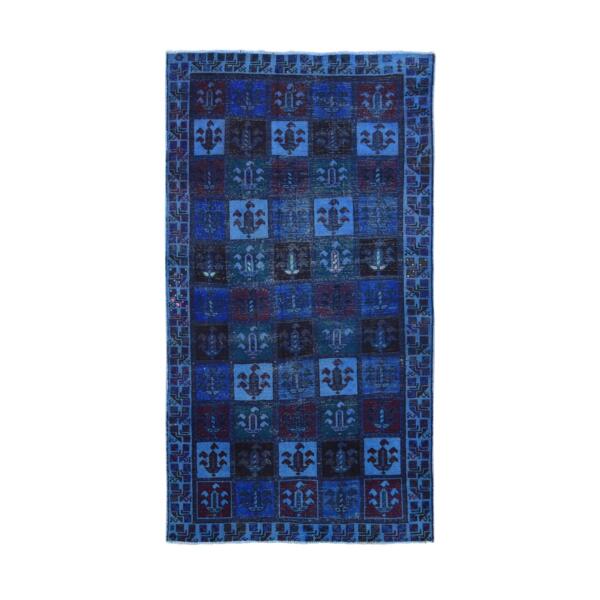 4'3"x8'2" Midnight Blue, Overdyed Persian Bakhtiari with Garden Design, Hand Knotted Worn Wool, Oriental Rug  - 80671