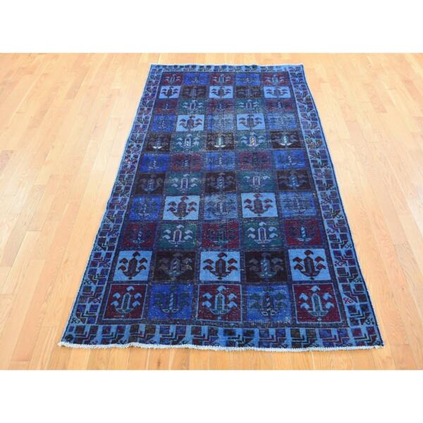 4'3"x8'2" Midnight Blue, Overdyed Persian Bakhtiari with Garden Design, Hand Knotted Worn Wool, Oriental Rug  - 80671 - Image 3