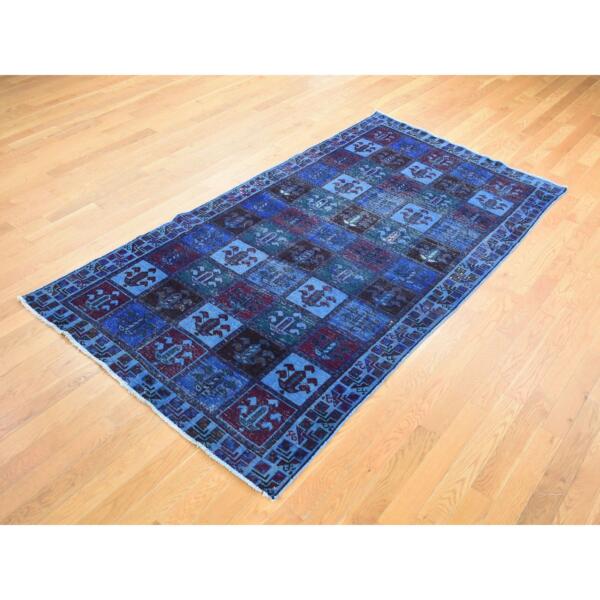 4'3"x8'2" Midnight Blue, Overdyed Persian Bakhtiari with Garden Design, Hand Knotted Worn Wool, Oriental Rug  - 80671 - Image 4