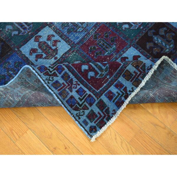 4'3"x8'2" Midnight Blue, Overdyed Persian Bakhtiari with Garden Design, Hand Knotted Worn Wool, Oriental Rug  - 80671 - Image 7