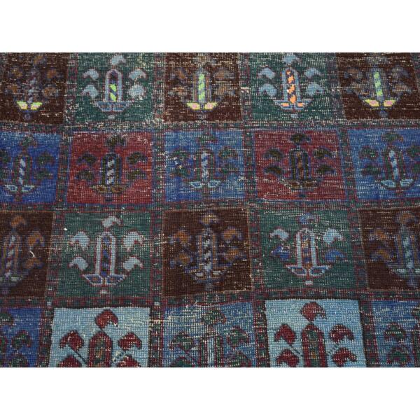 4'3"x8'2" Midnight Blue, Overdyed Persian Bakhtiari with Garden Design, Hand Knotted Worn Wool, Oriental Rug  - 80671 - Image 9