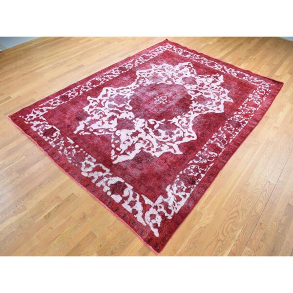 8'2"x11'1" Crimson Red, Overdyed Vintage Persian Tabriz Barjasta Design, Pure Wool Hand Knotted, Oriental Rug  - 80678 - Image 5