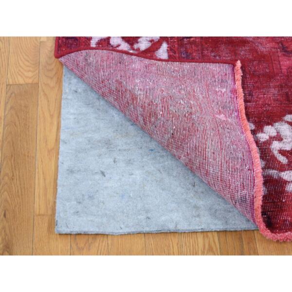 8'2"x11'1" Crimson Red, Overdyed Vintage Persian Tabriz Barjasta Design, Pure Wool Hand Knotted, Oriental Rug  - 80678 - Image 6