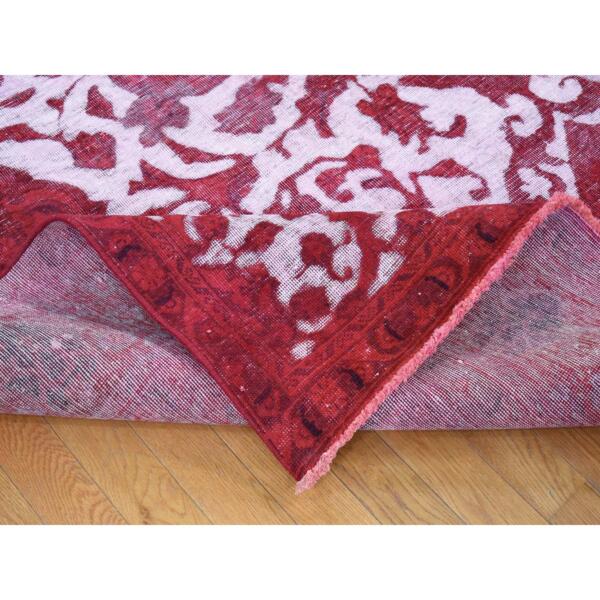 8'2"x11'1" Crimson Red, Overdyed Vintage Persian Tabriz Barjasta Design, Pure Wool Hand Knotted, Oriental Rug  - 80678 - Image 8