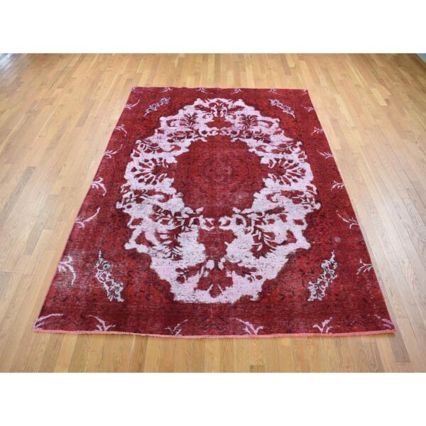 7'x9'8" Ivory, Overdyed Vintage Persian Tabriz Barjasta Design, Pure Wool Hand Knotted, Oriental Rug  - 80694 - Image 3