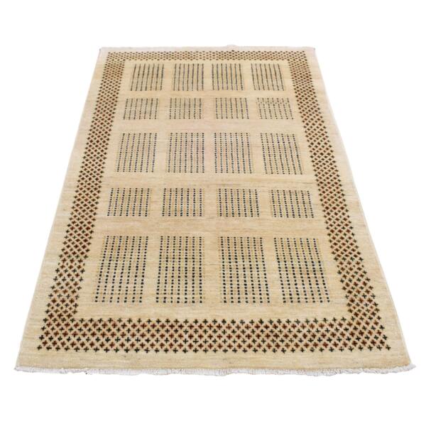 4'x6' Beige, Peshawar Gabbeh with Intricate Design, Hand Knotted, Pure Wool, Natural Dyes Oriental Rug  - 80716