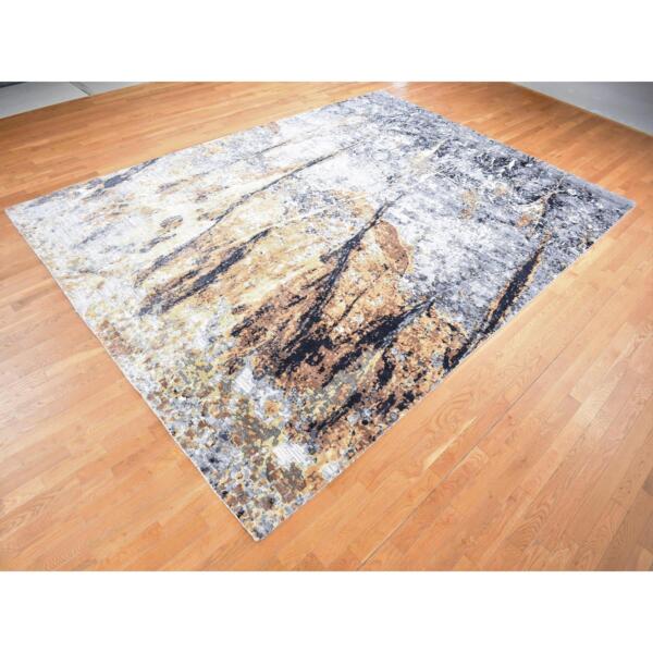 10'x14' Sea Blue with Mix of Brown, Fossil Design, Wool and Silk, Hand Knotted Oriental Rug  - 80737 - Image 5