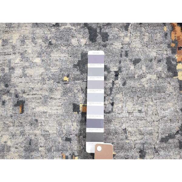 10'x14' Sea Blue with Mix of Brown, Fossil Design, Wool and Silk, Hand Knotted Oriental Rug  - 80737 - Image 9