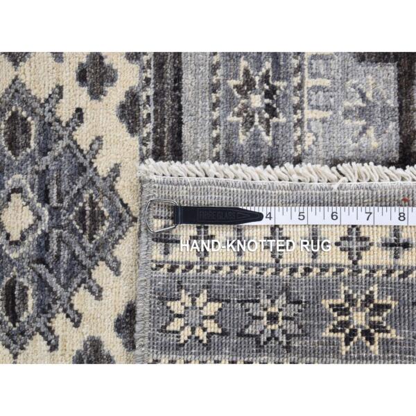 5'x7' Flint Grey, 100% Wool, Hand-Knotted, Natural Colors Super Kazak Khorjin Design, Oriental Rug  - 80769 - Image 7