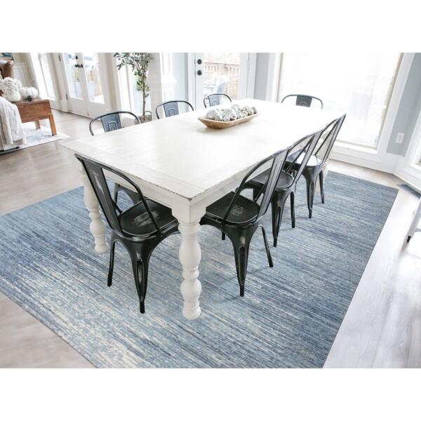 9'x12'2" Oceanic Blue, Modern Striae Design, Pure Wool Hand Knotted, Oriental Rug  - 80781 - Image 3